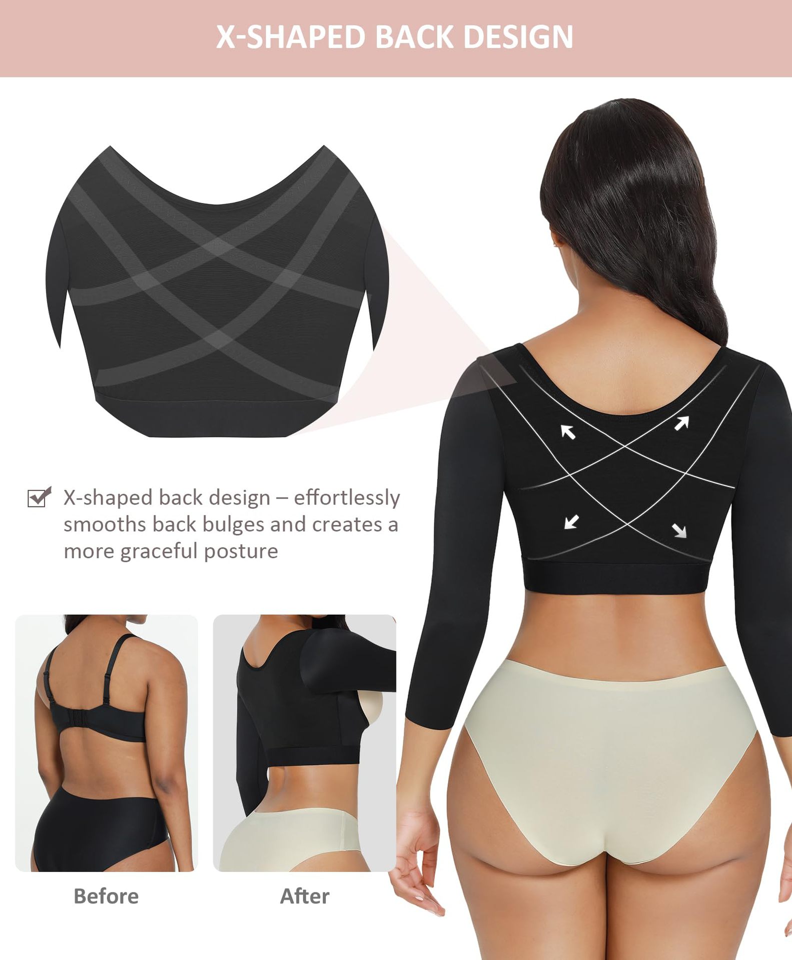 Womens Long Sleeve Posture Corrective Shaperwear Breast Support Shaper Bra